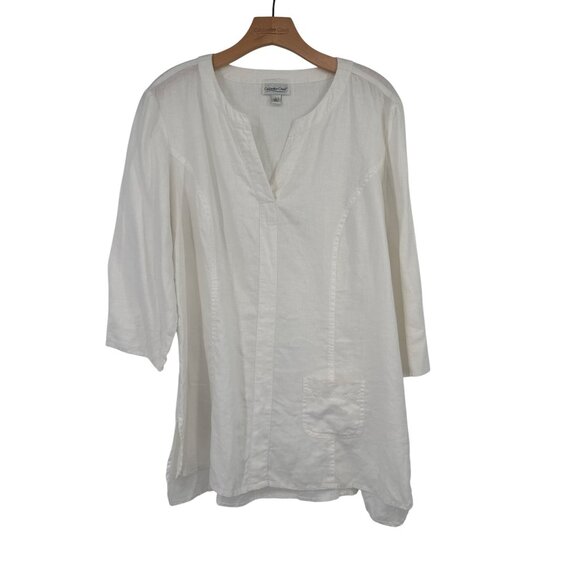 Coldwater Creek Womens ivory Linen Tunic Top  3/4 Sleeves Size Large - Picture 1 of 7